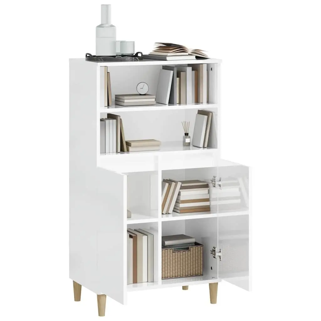 White Highboard Sideboard Storage Cabinet 60x36x110cm Engineered Wood Buffet
