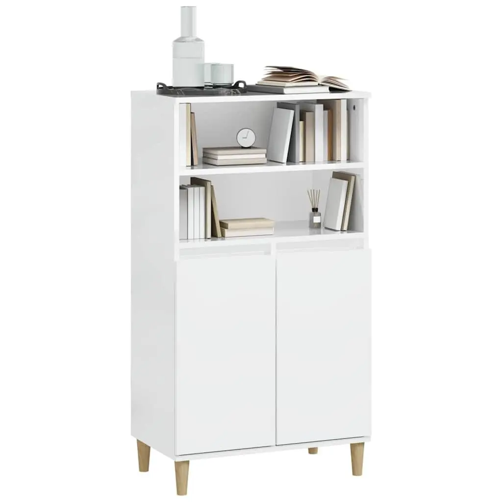 White Highboard Sideboard Storage Cabinet 60x36x110cm Engineered Wood Buffet