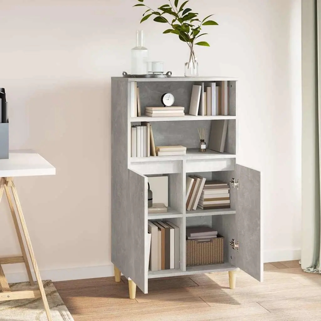 Grey Engineered Wood Highboard Storage Cabinet with Shelves and Doors