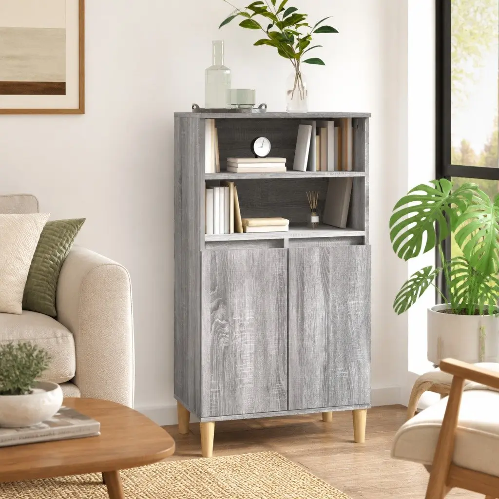 Highboard Grey Engineered Wood Storage Cabinet 60x36x110cm