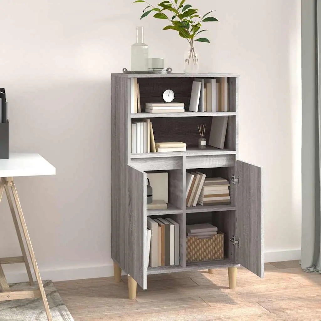 Highboard Grey Engineered Wood Storage Cabinet 60x36x110cm