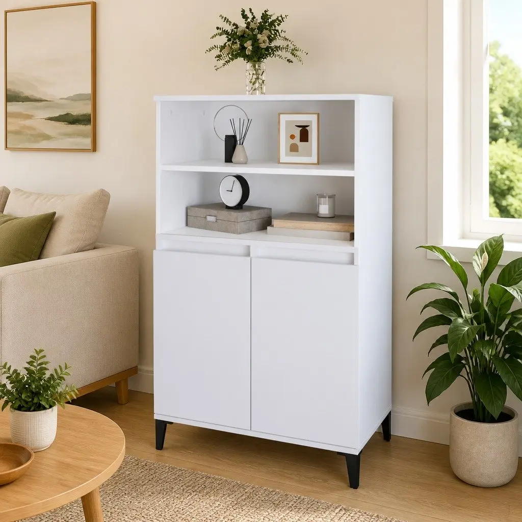 Highboard Storage Cabinet White Engineered Wood 60x36x110 cm