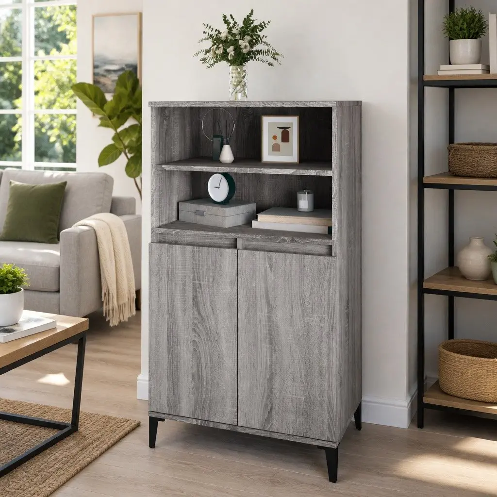 Highboard Grey Sonoma Storage Cabinet Engineered Wood 60 x 36 x 110 cm