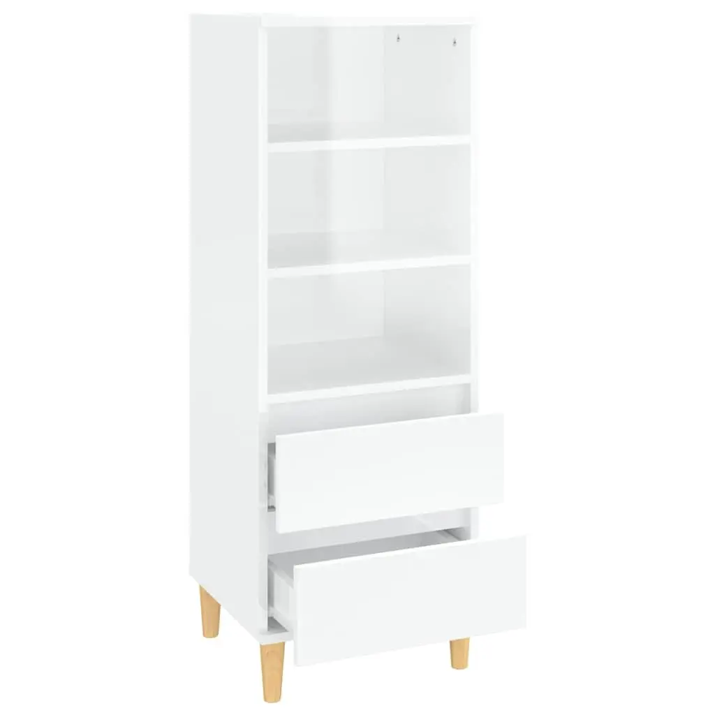 Highboard Storage Cabinet White Engineered Wood Sideboard 3 Shelves 2 Drawers