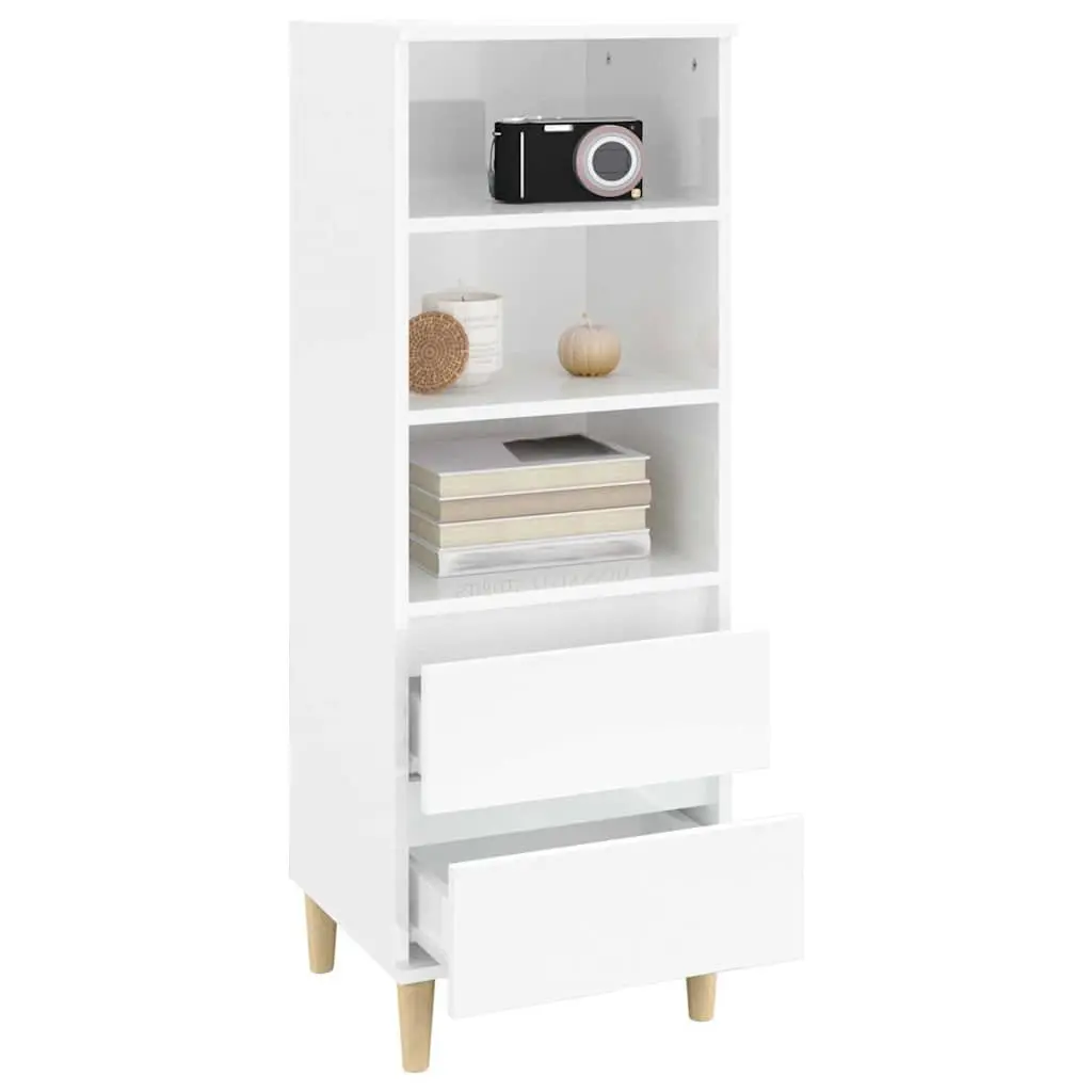 Highboard Storage Cabinet White Engineered Wood Sideboard 3 Shelves 2 Drawers