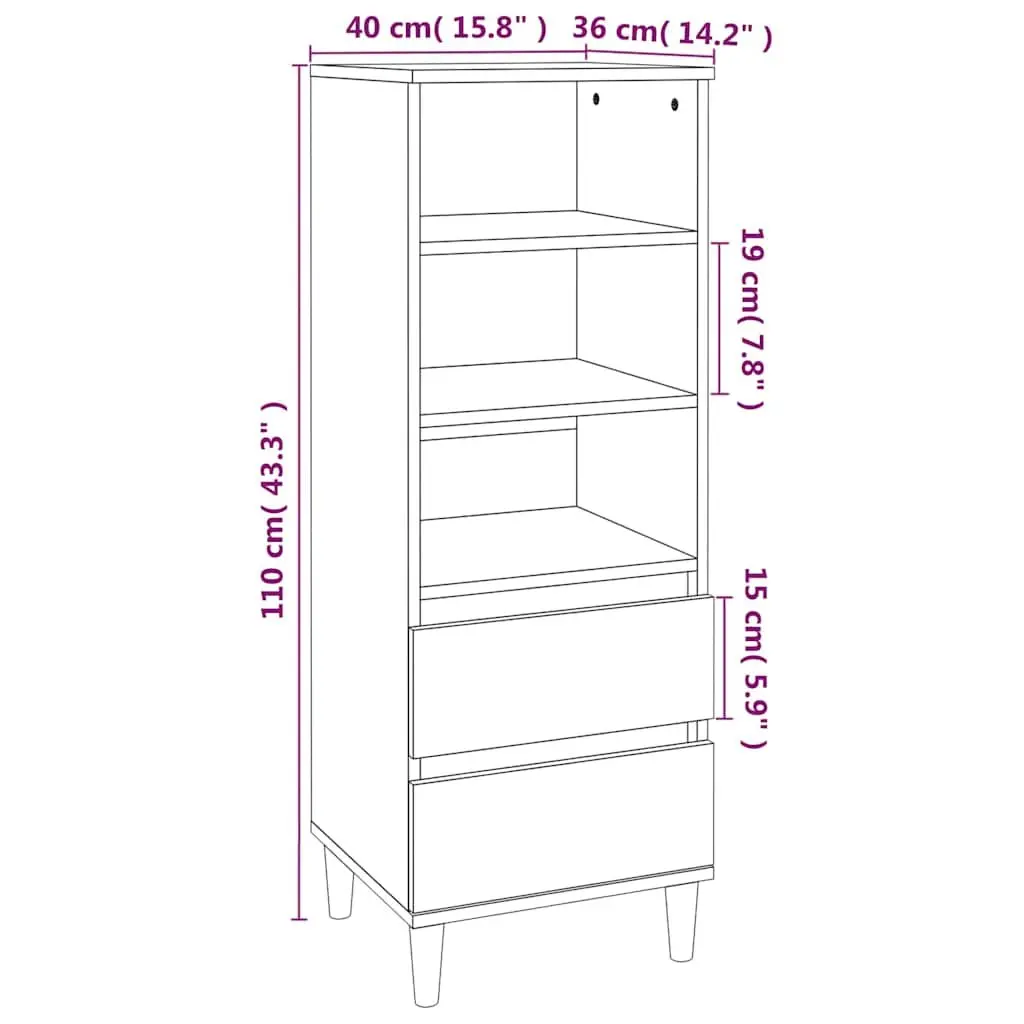 Highboard Storage Cabinet White Engineered Wood Sideboard 3 Shelves 2 Drawers