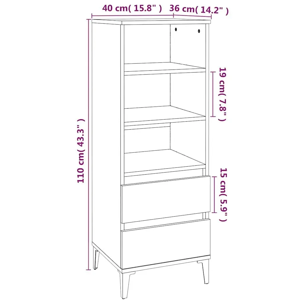 Highboard Storage Cabinet Grey Engineered Wood 40x36x110cm