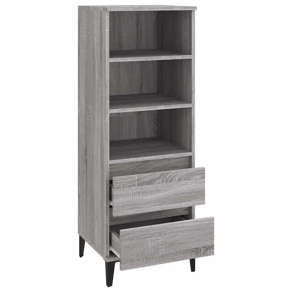 Grey Highboard Sideboard Cabinet 40x36x110cm Storage Shelves Drawers Engineered