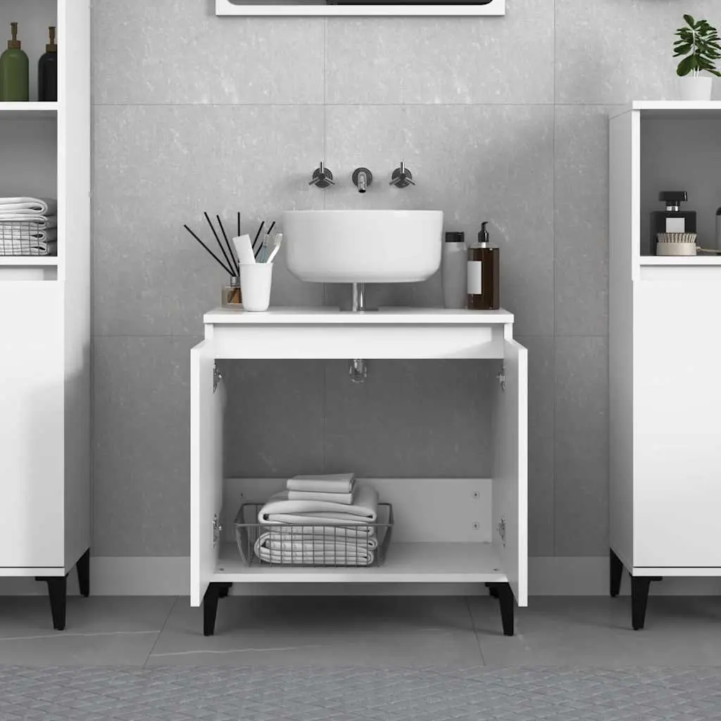 Bathroom Vanity Unit Engineered Wood White 60cm x 58cm x 33cm Storage Cabinet with Doors