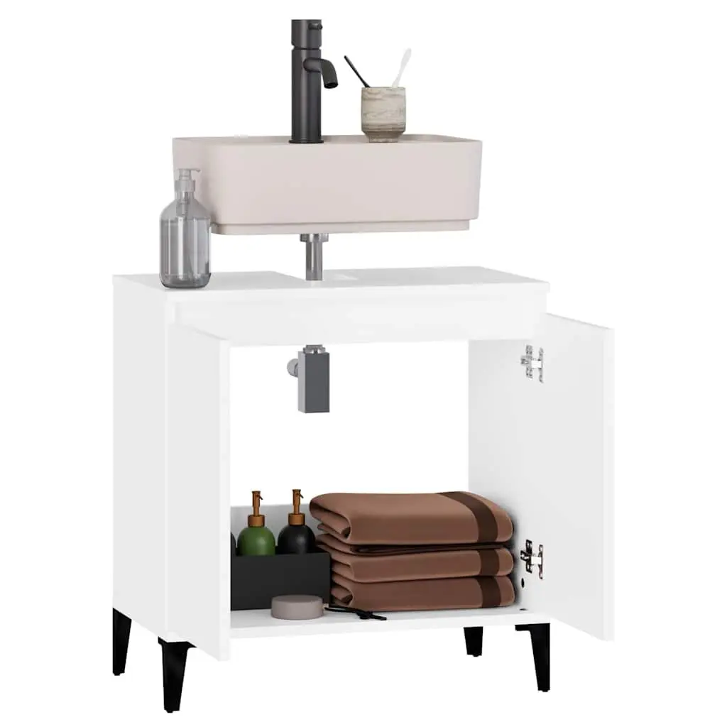 Bathroom Vanity Unit Engineered Wood White 60cm x 58cm x 33cm Storage Cabinet with Doors