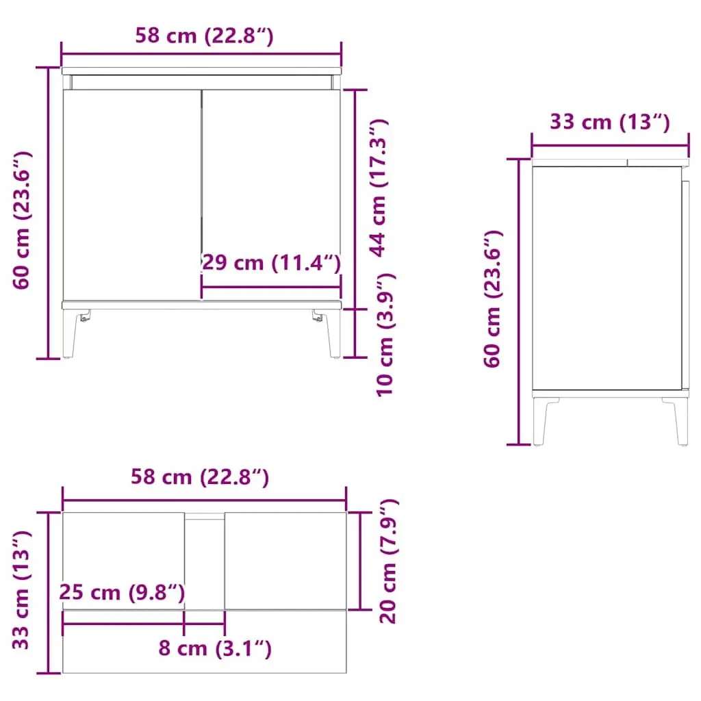 Bathroom Vanity Unit Engineered Wood White 60cm x 58cm x 33cm Storage Cabinet with Doors