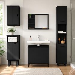 Wall-Mounted Sink Cabinet Bathroom Vanity Unit Black Engineered Wood Storage