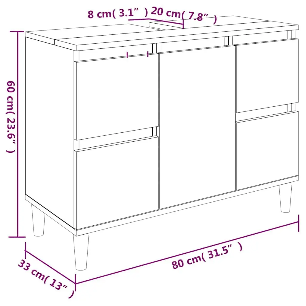 Bathroom Sink Cabinet Engineered Wood White 80x33x60 cm Vanity Unit Storage