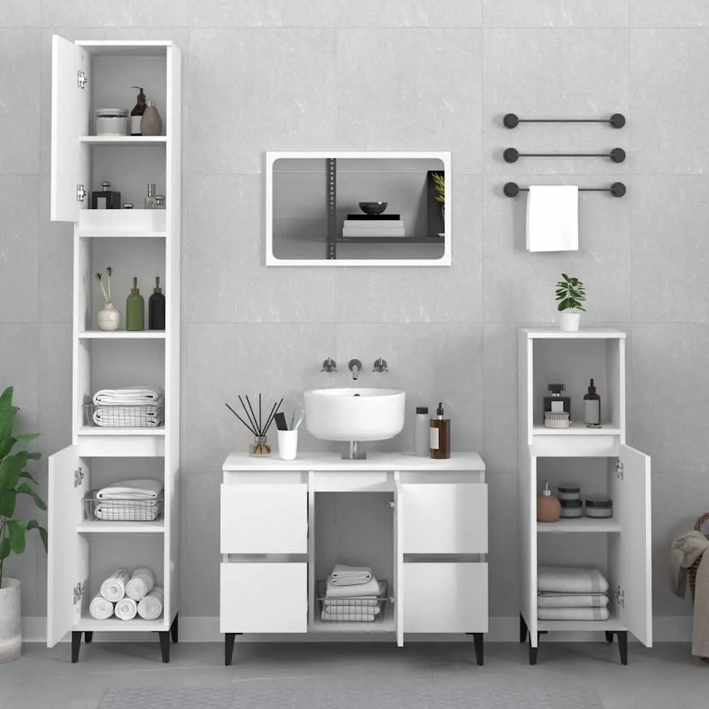 Bathroom Sink Cabinet White Engineered Wood 80x33x60cm Storage Vanity Unit