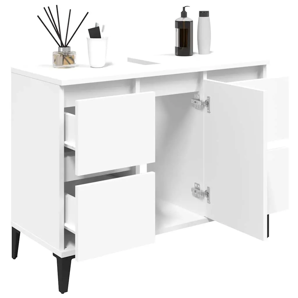 Bathroom Sink Cabinet White Engineered Wood 80x33x60cm Storage Vanity Unit