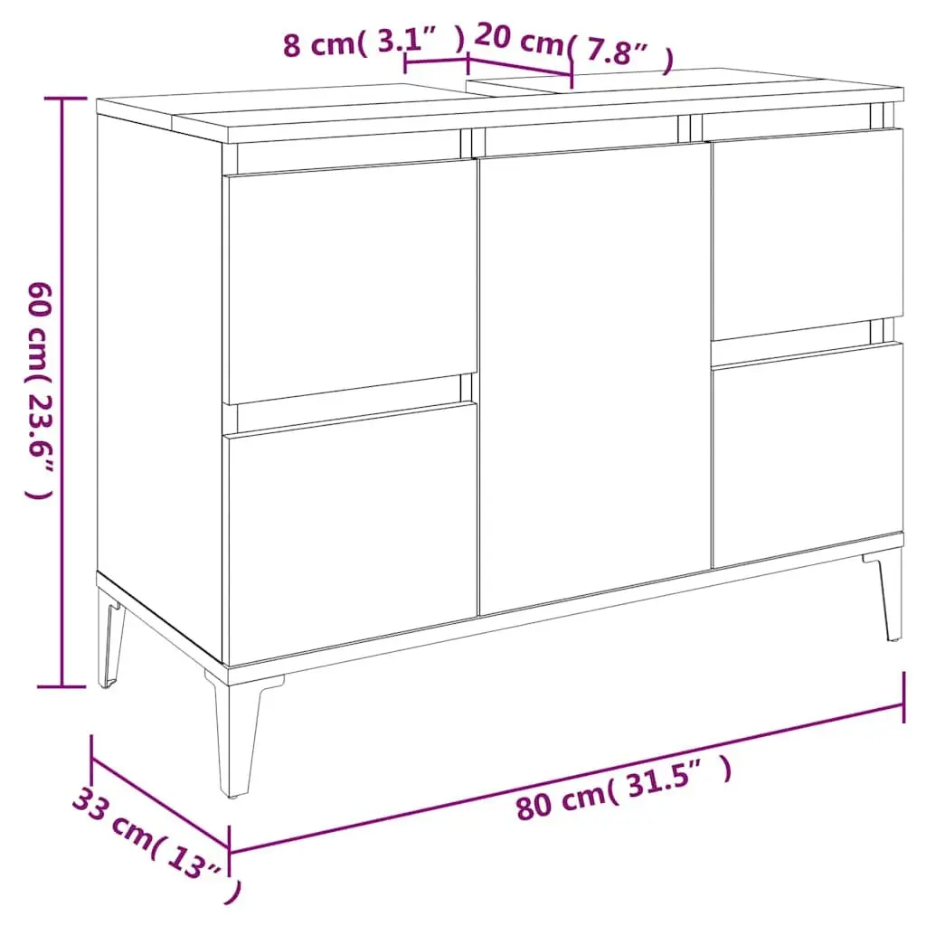 Bathroom Sink Cabinet White Engineered Wood 80x33x60cm Storage Vanity Unit