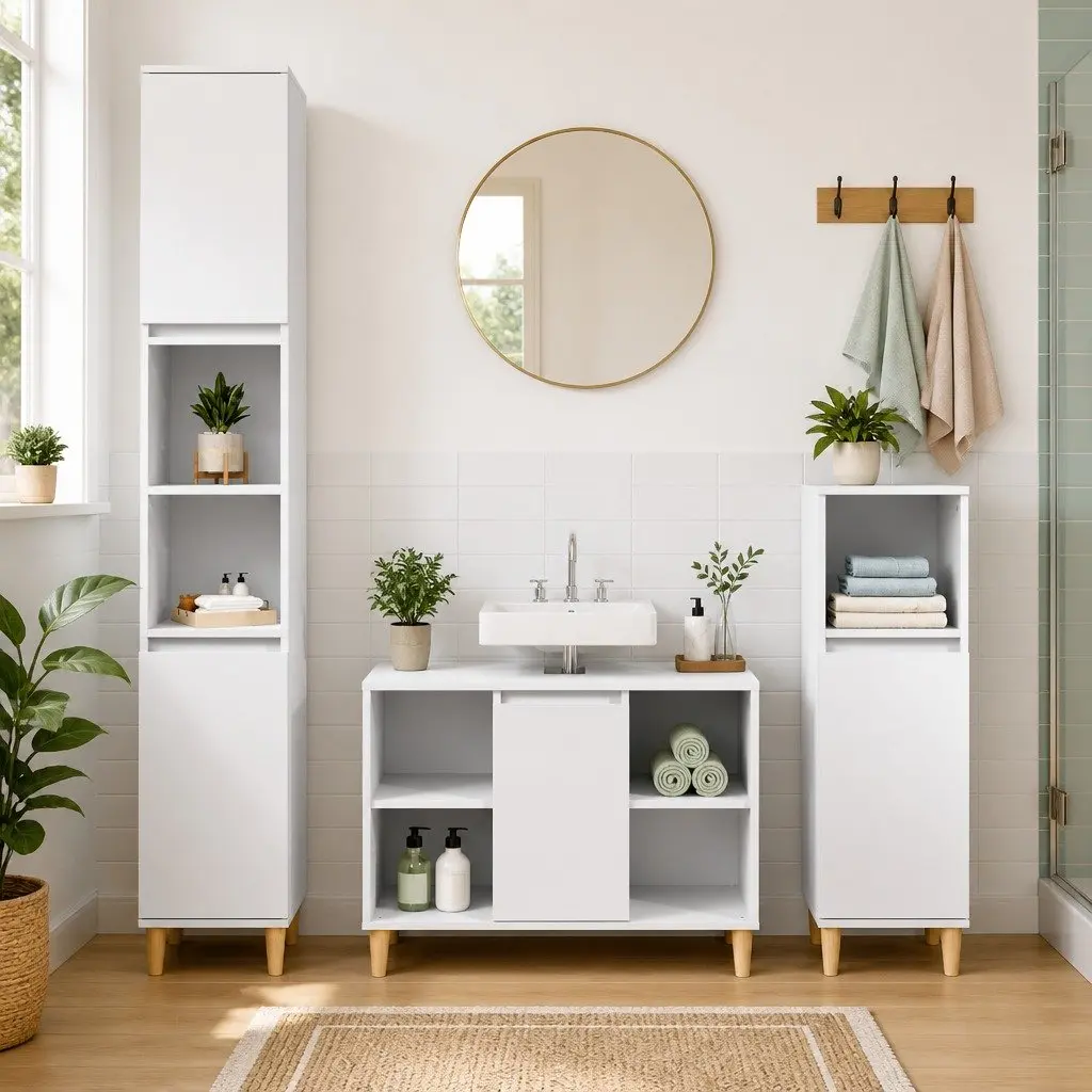 Bathroom Sink Cabinet White Engineered Wood 80x33x60 cm Vanity Unit Storage