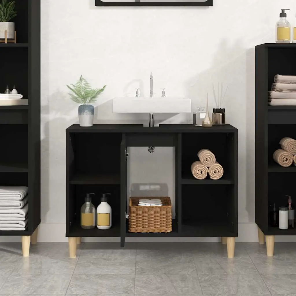 Sink Cabinet Black Engineered Wood Bathroom Vanity Unit 80x33x60cm