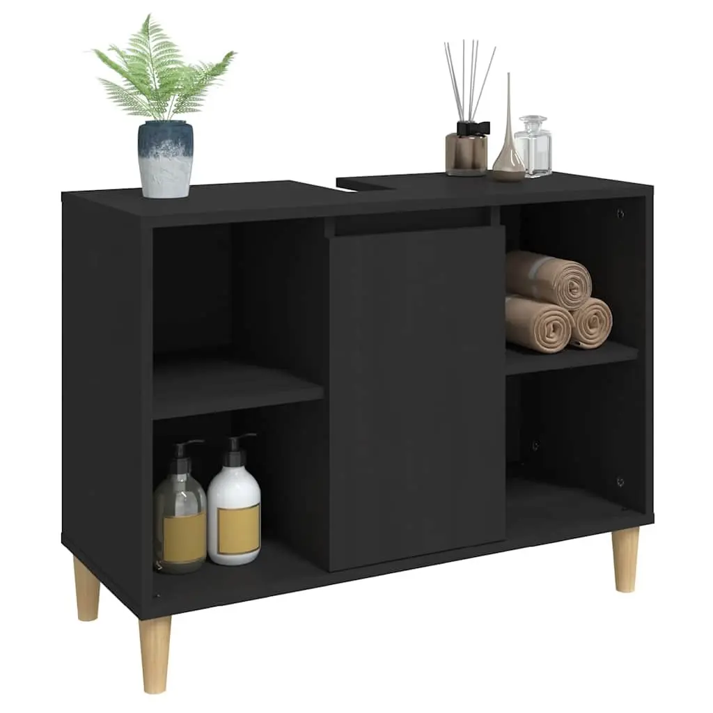 Sink Cabinet Black Engineered Wood Bathroom Vanity Unit 80x33x60cm