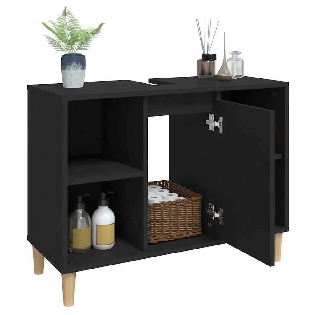 Sink Cabinet Black Engineered Wood Bathroom Vanity Unit 80x33x60cm