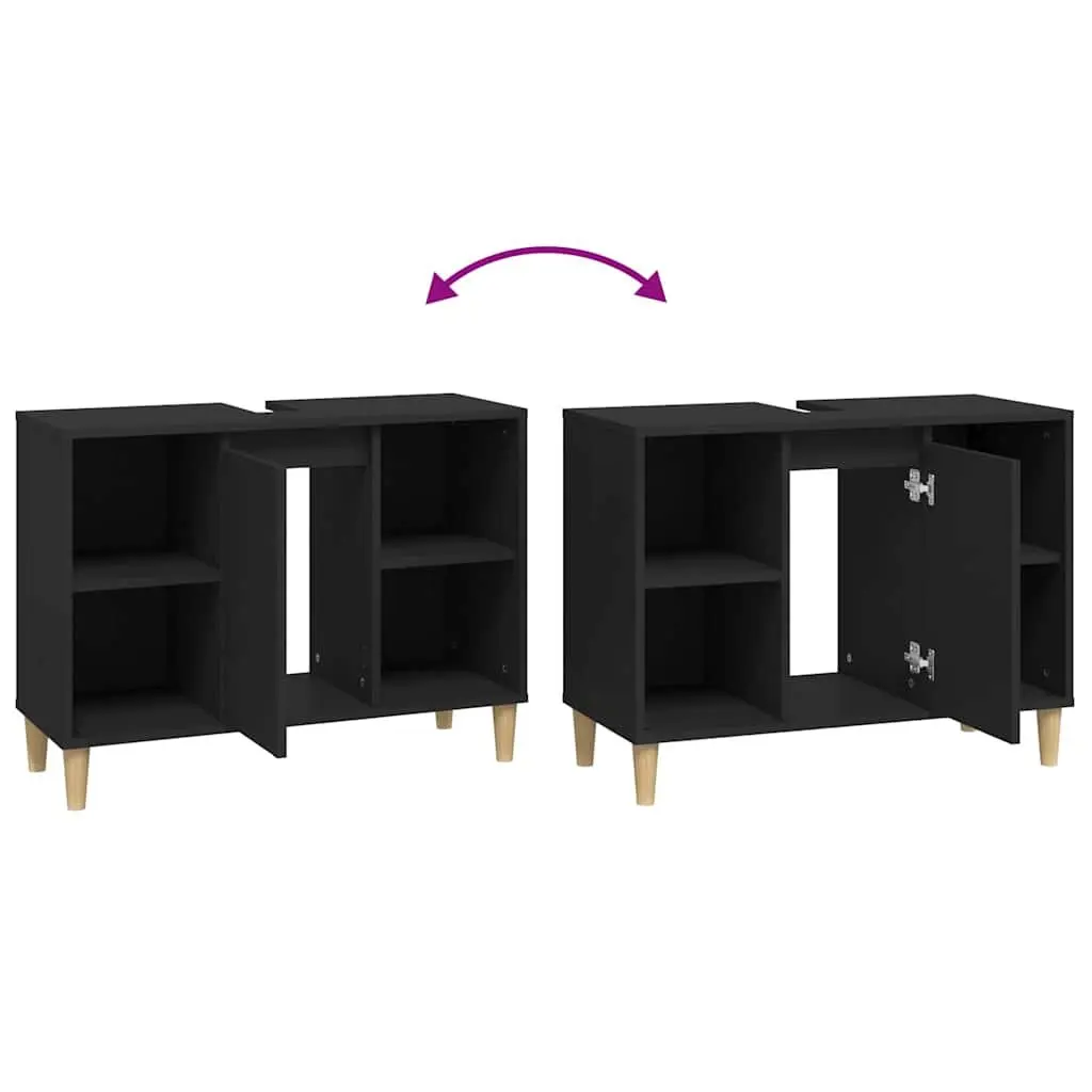 Sink Cabinet Black Engineered Wood Bathroom Vanity Unit 80x33x60cm