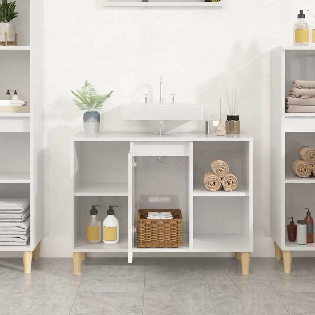 Bathroom Vanity Unit High Gloss White Organized Storage Sink Cabinet 80x33x60cm