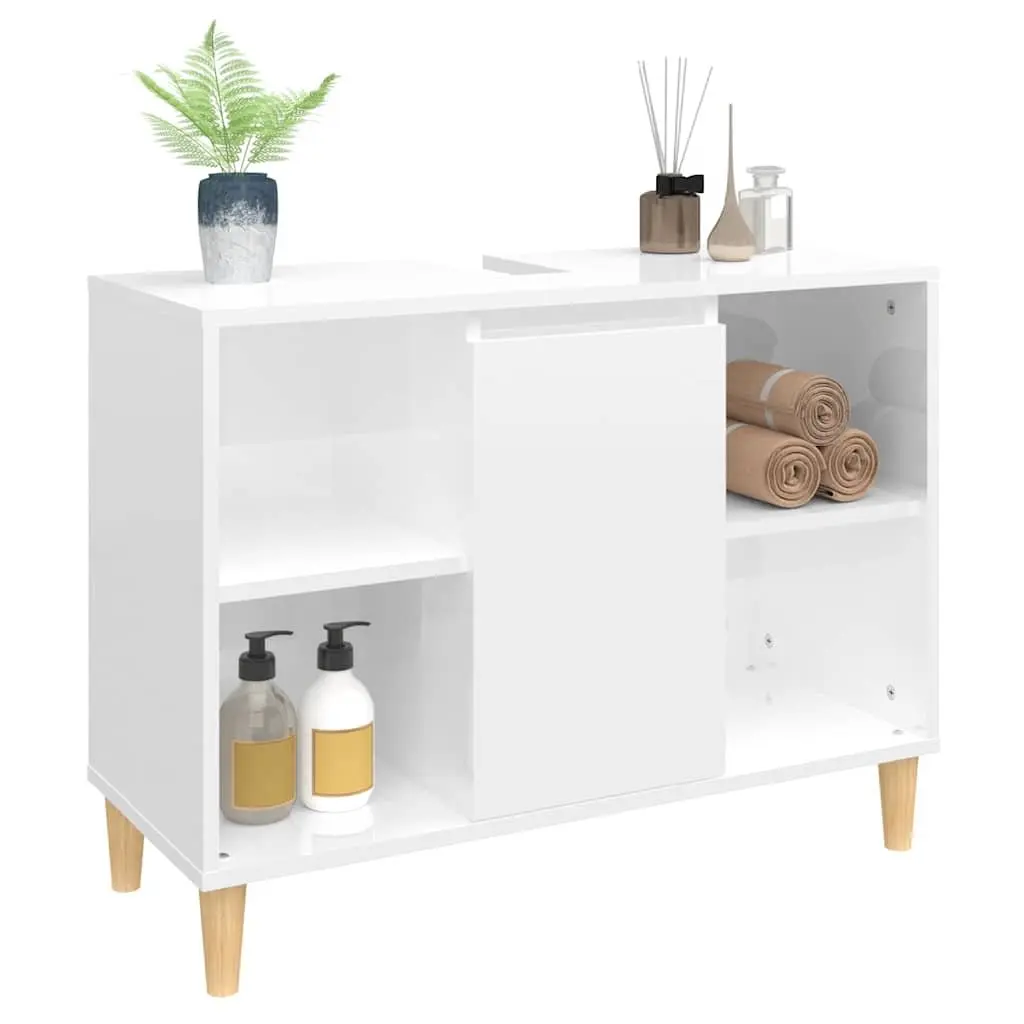 Bathroom Vanity Unit High Gloss White Organized Storage Sink Cabinet 80x33x60cm
