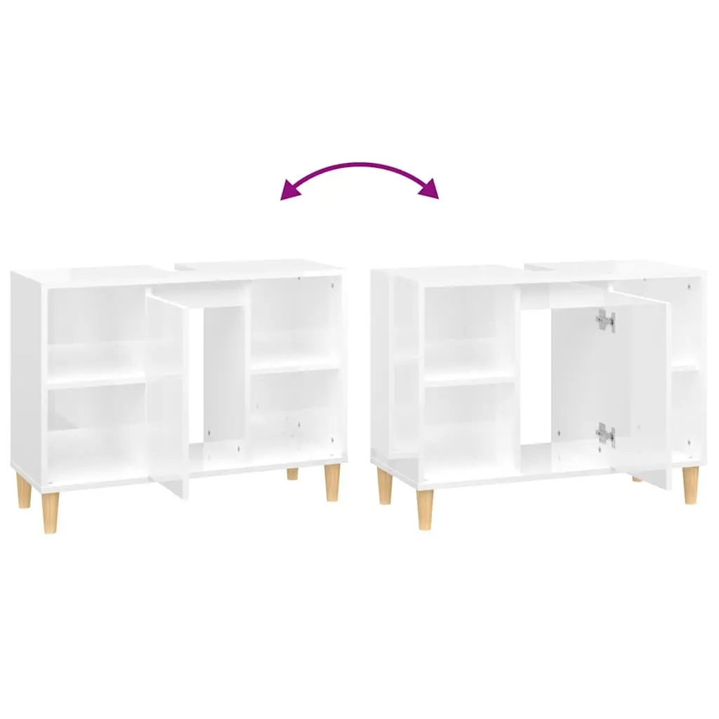 Bathroom Vanity Unit High Gloss White Organized Storage Sink Cabinet 80x33x60cm