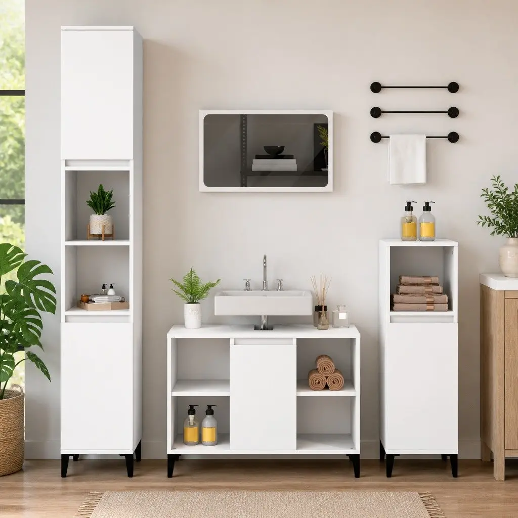 Bathroom Sink Cabinet White 80x33x60cm Vanity Unit Storage Engineered Wood