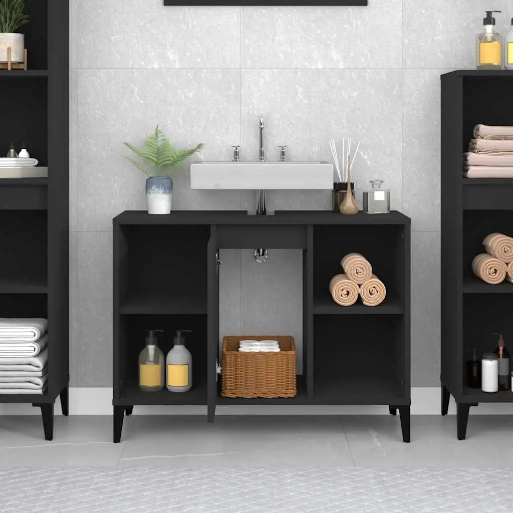 Bathroom Sink Cabinet Black Vanity Unit Storage Engineered Wood 80x33x60cm