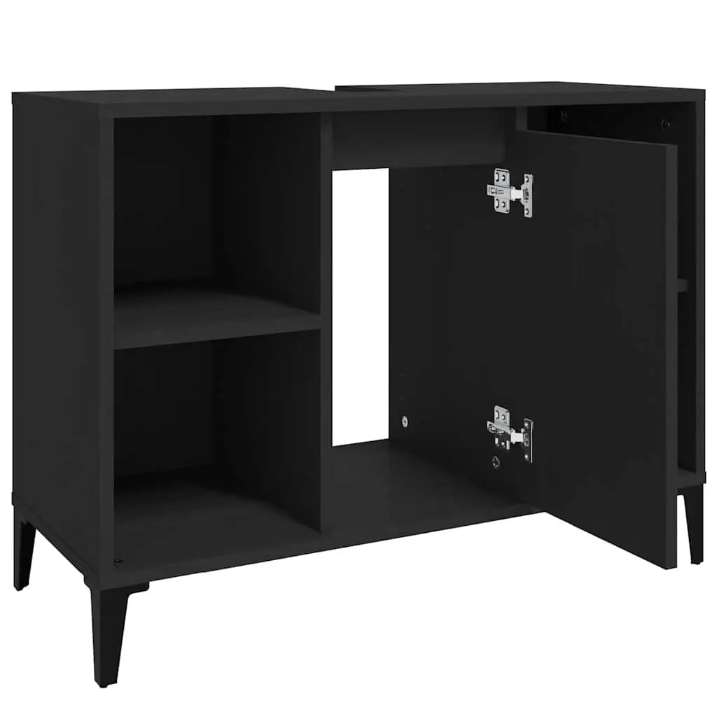 Bathroom Sink Cabinet Black Vanity Unit Storage Engineered Wood 80x33x60cm