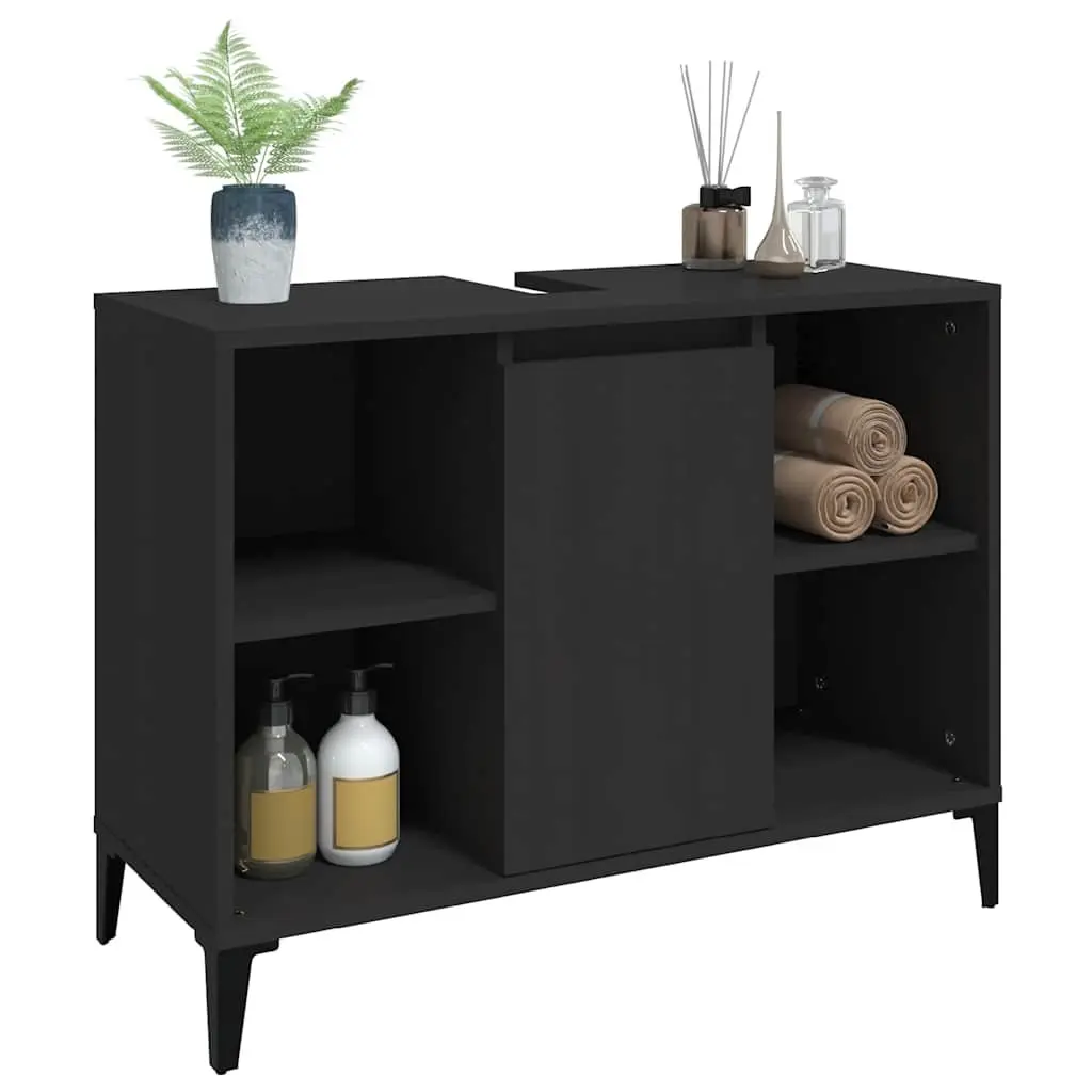 Bathroom Sink Cabinet Black Vanity Unit Storage Engineered Wood 80x33x60cm