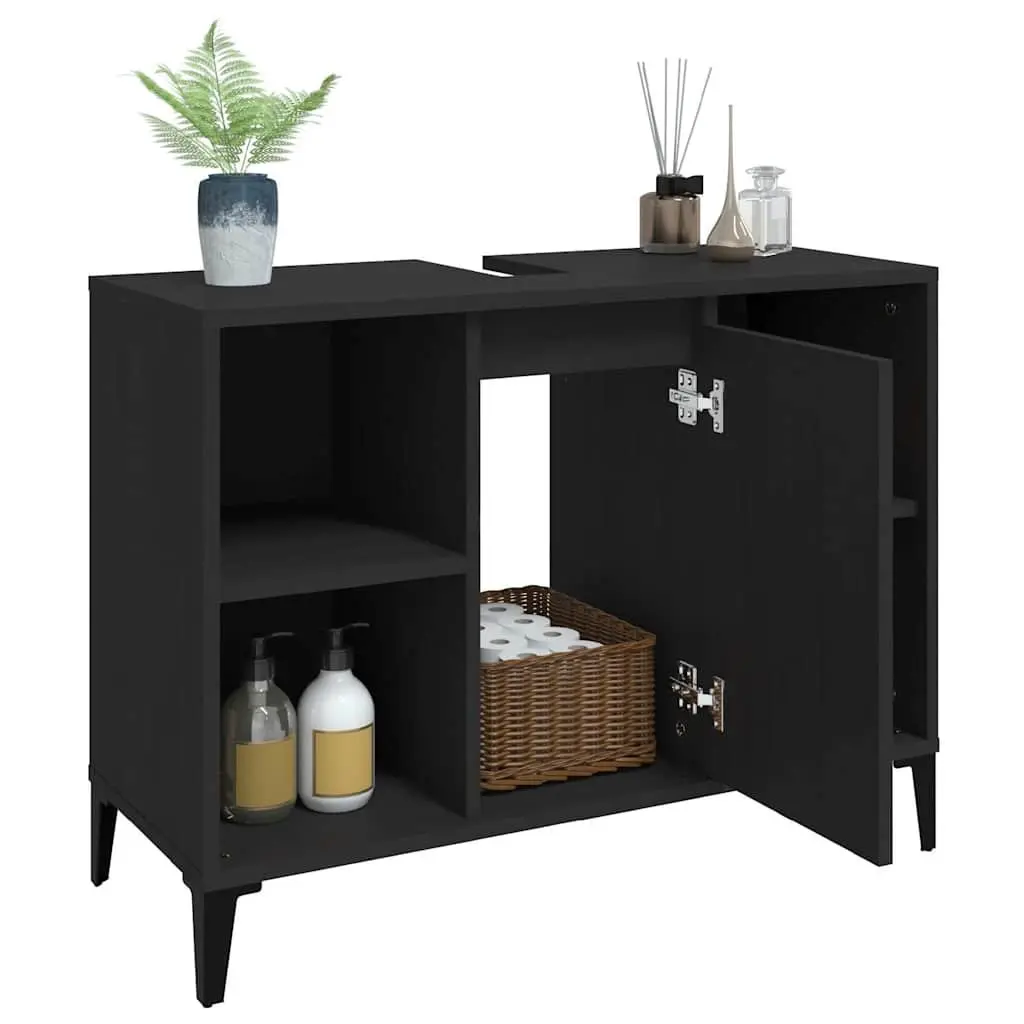 Bathroom Sink Cabinet Black Vanity Unit Storage Engineered Wood 80x33x60cm