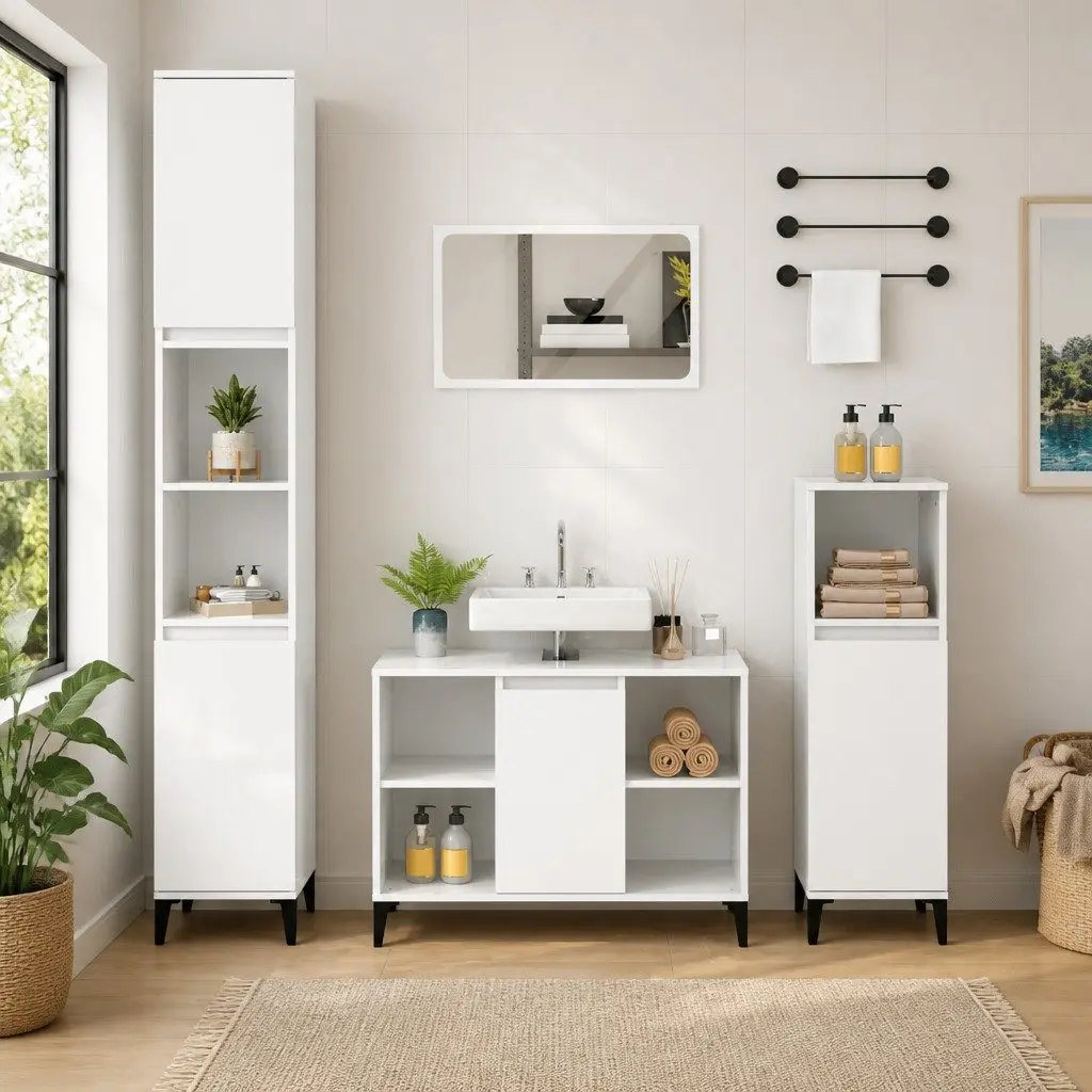 Bathroom Sink Cabinet High Gloss White Vanity Unit 80x33x60 cm