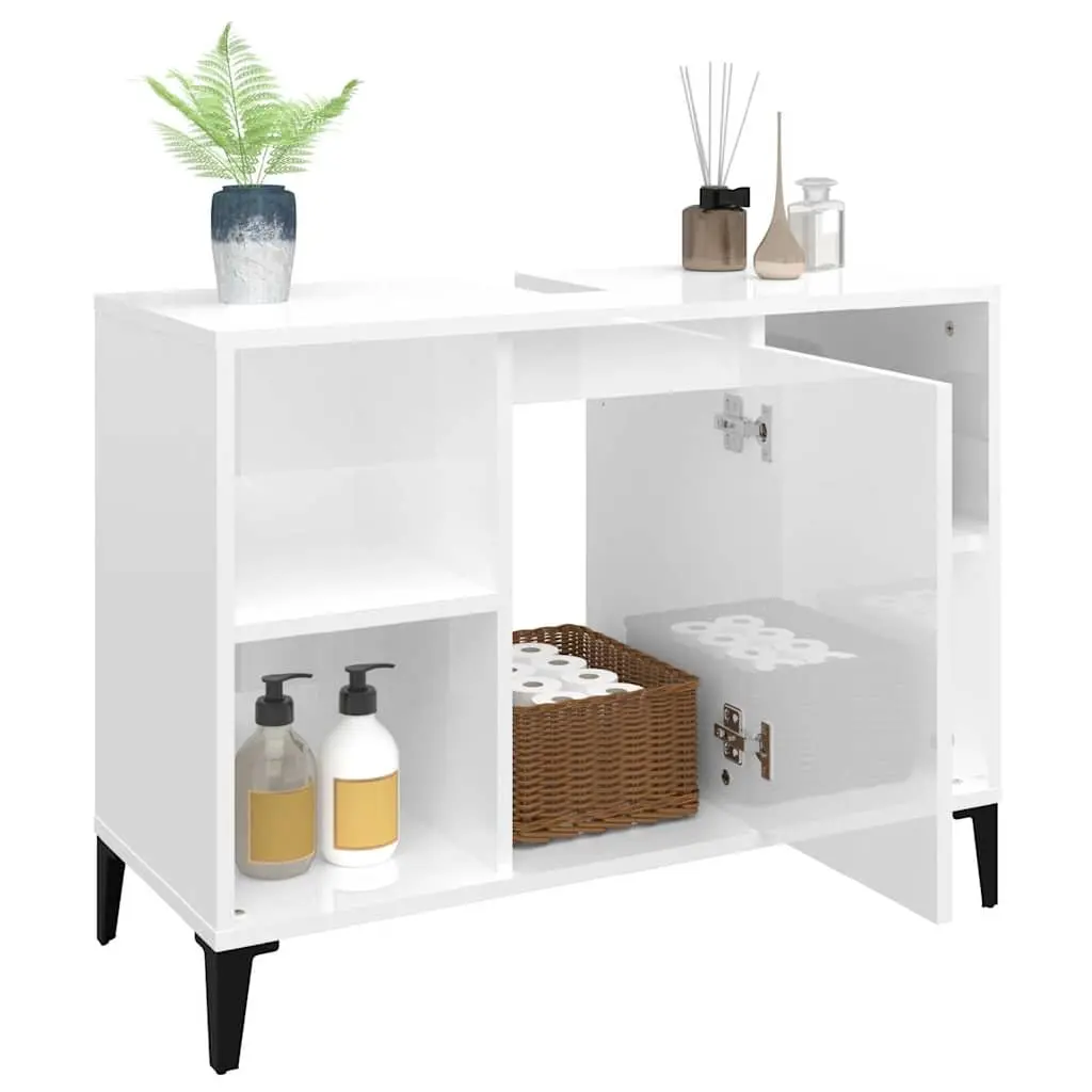 Bathroom Sink Cabinet High Gloss White Vanity Unit 80x33x60 cm