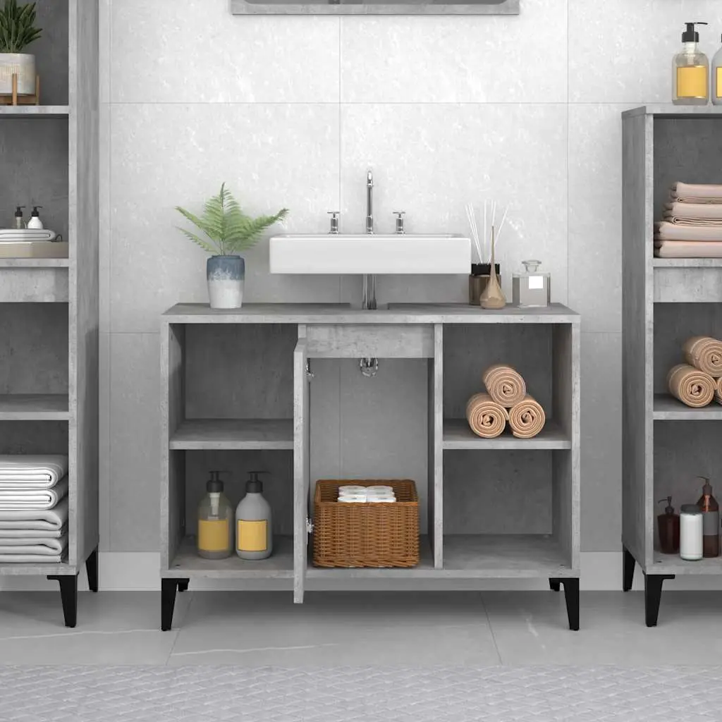 Bathroom Sink Cabinet Grey Vanity Unit 80x33x60cm Engineered Wood