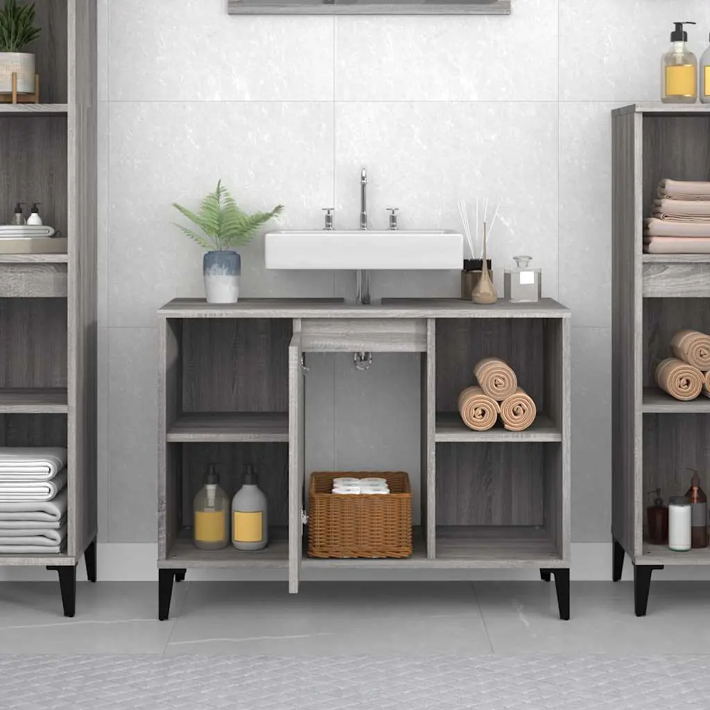 Bathroom Sink Cabinet Grey Engineered Wood Vanity Unit 80x33x60 cm