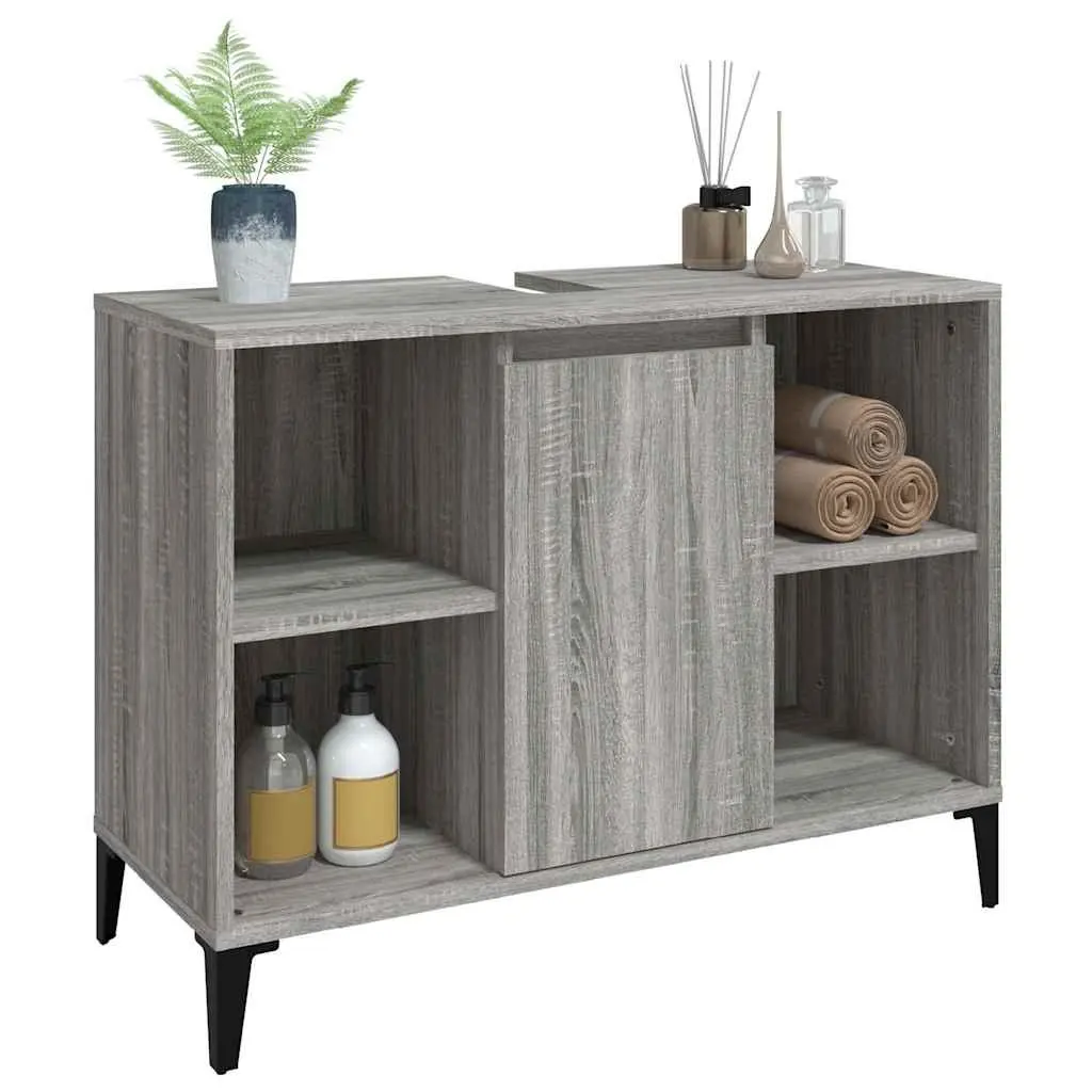 Bathroom Sink Cabinet Grey Engineered Wood Vanity Unit 80x33x60 cm