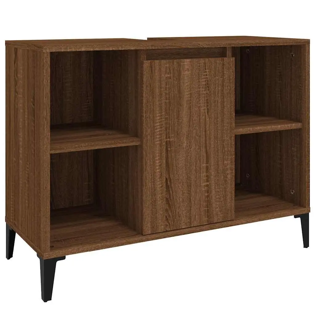 Bathroom Sink Cabinet Engineered Wood Brown Oak 80x33x60cm Storage Unit