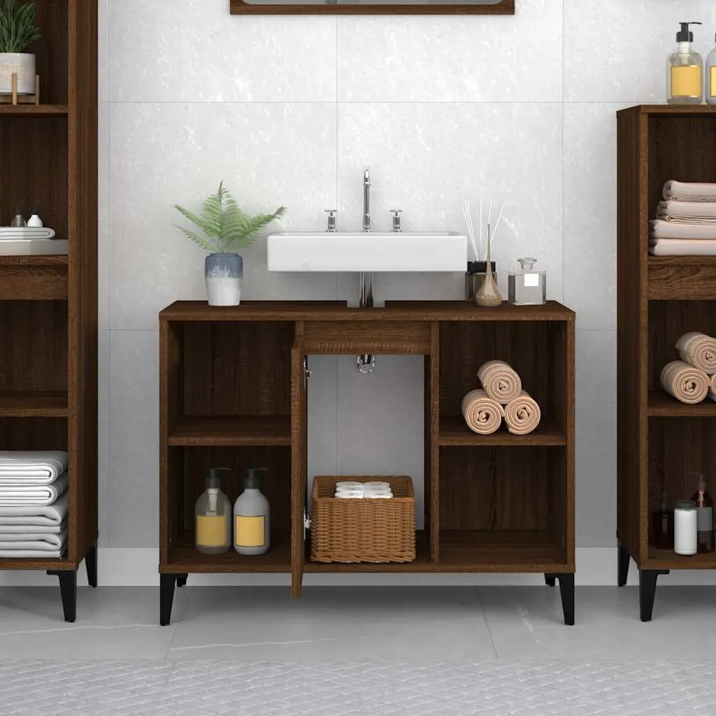 Bathroom Sink Cabinet Engineered Wood Brown Oak 80x33x60cm Storage Unit