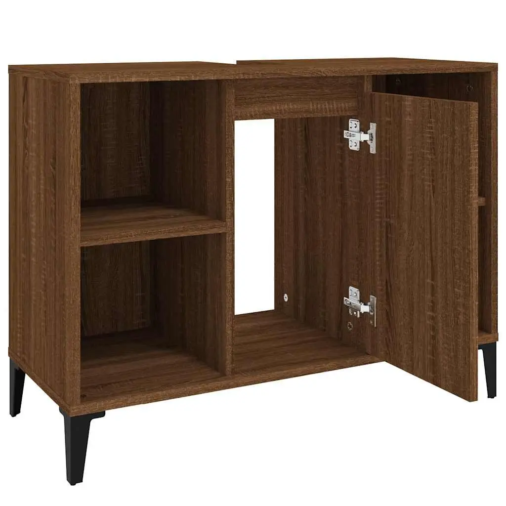 Bathroom Sink Cabinet Engineered Wood Brown Oak 80x33x60cm Storage Unit