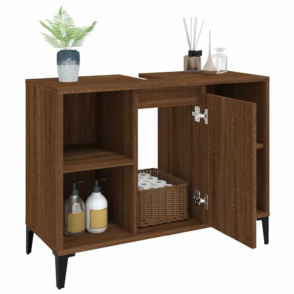 Bathroom Sink Cabinet Engineered Wood Brown Oak 80x33x60cm Storage Unit