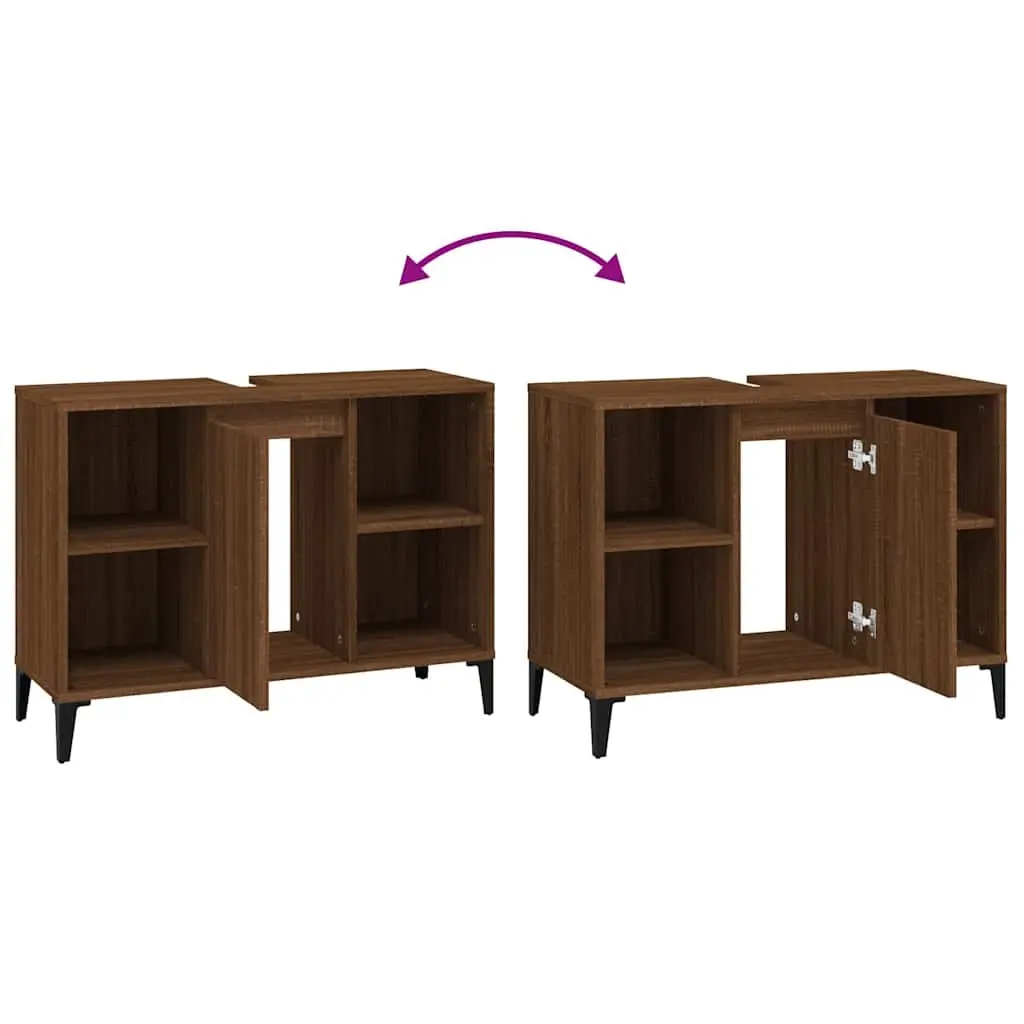 Bathroom Sink Cabinet Engineered Wood Brown Oak 80x33x60cm Storage Unit
