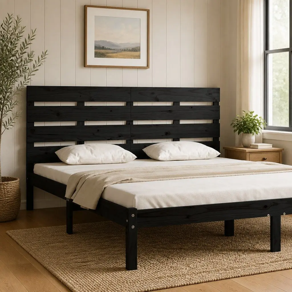Bed Headboard Black 180cm Solid Pine Wood Slatted Bedroom Furniture Bed Frame
