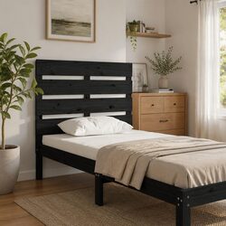Wooden Bed Headboard 75cm Black Slatted Pine Bedroom Furniture