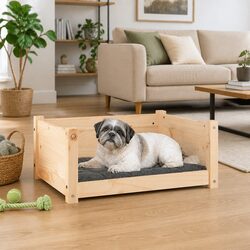 Dog Bed Rectangular Solid Pine Wood Pet Sleeping Furniture Comfortable Puppy