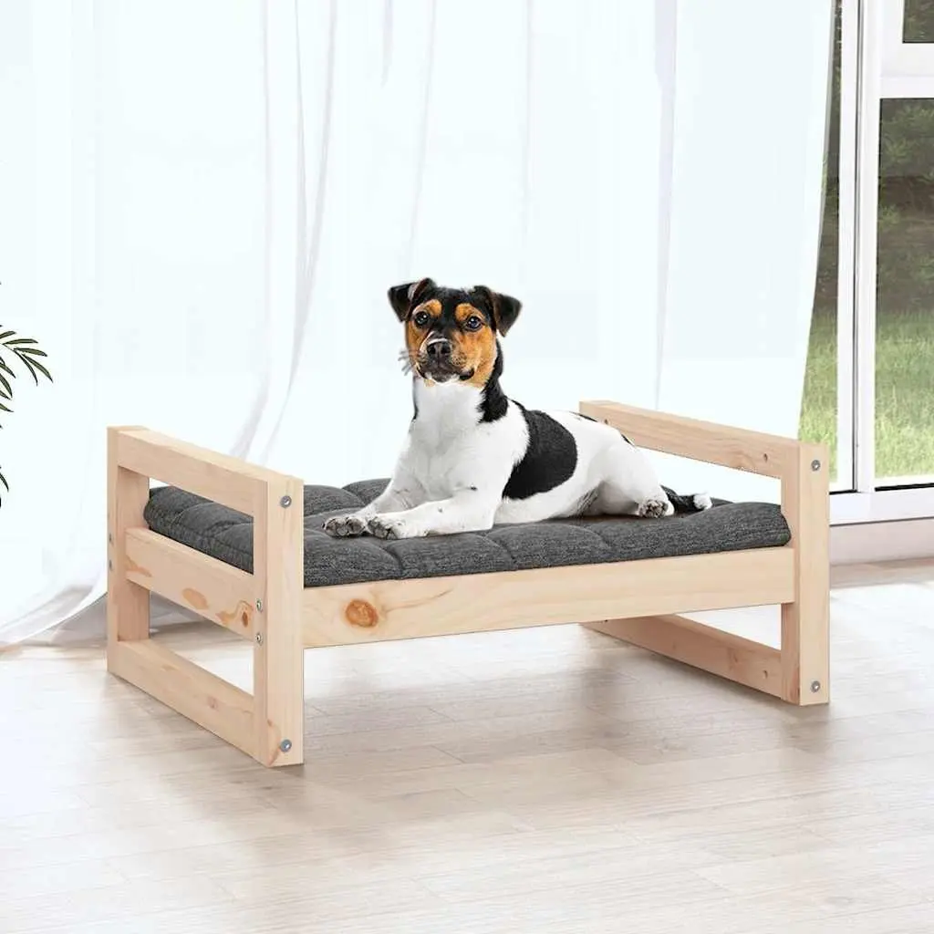 Dog Bed Solid Pine Wood Rectangular Pet Furniture Brown Rustic Design