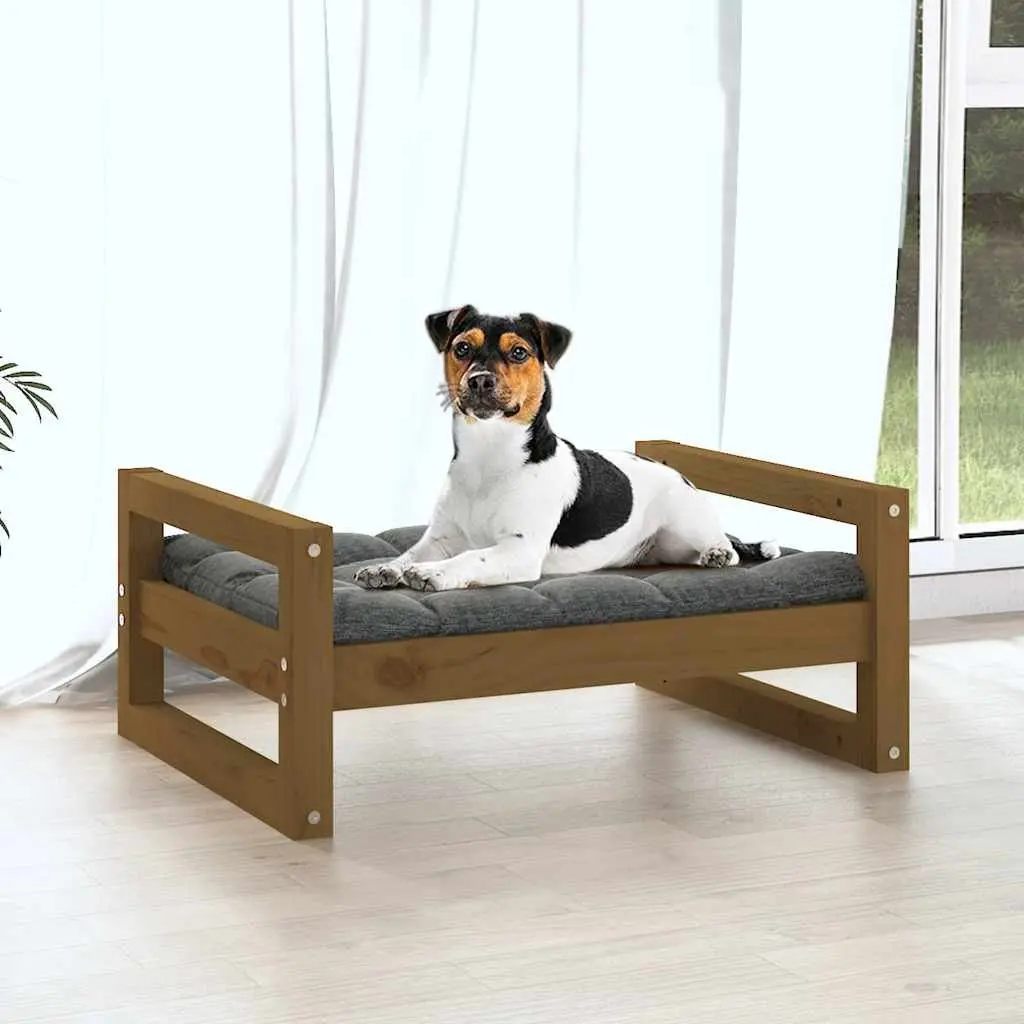 Dog Bed Solid Pine Wood Brown Rectangular Frame Sturdy