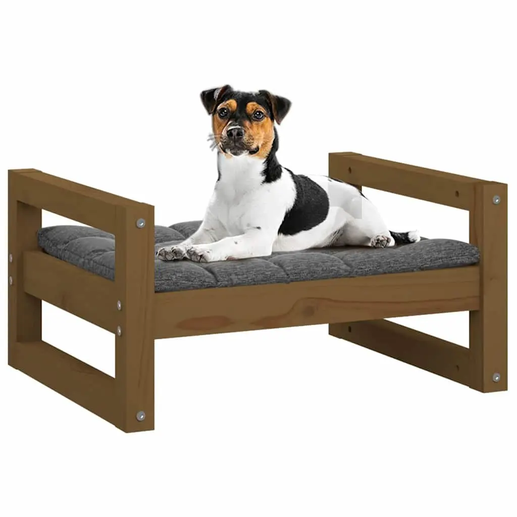 Dog Bed Solid Pine Wood Brown Rectangular Frame Sturdy