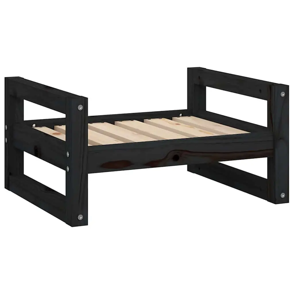 Dog Bed Solid Pine Wood Rectangular Pet Sleeping Nest Frame Black 55.5x45.5x28cm